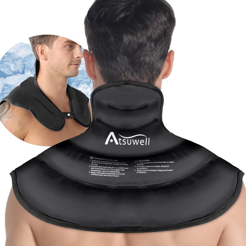 Atsuwell Neck Ice Pack Wrap Reusable Gel Ice Pack Neck Shoulders Cold Wrap for Upper Back Cold Compression Flexible Necks Shoulder Gel Pad for Men Women Black